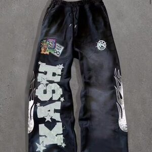 Ash Black Graphic Joggers with White Accents